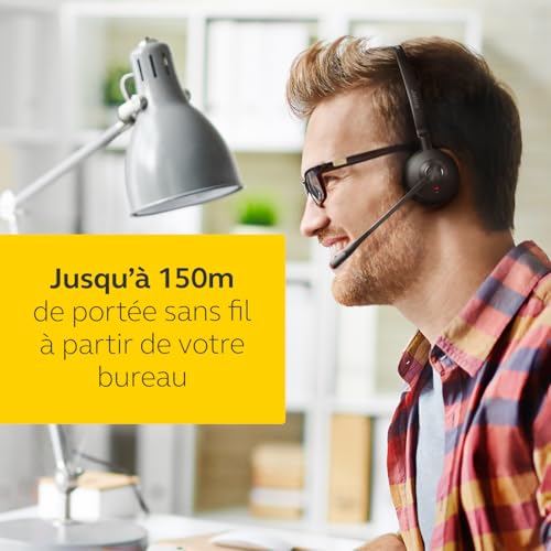 Jabra Engage 75 SE Casque stéréo sans Fil Appels Professionnels, sécurité DECT, portée de 150 m, USB-C à USB-A avec Microphone antibruit avancé, Comprend Une Base, des câbles - Noir