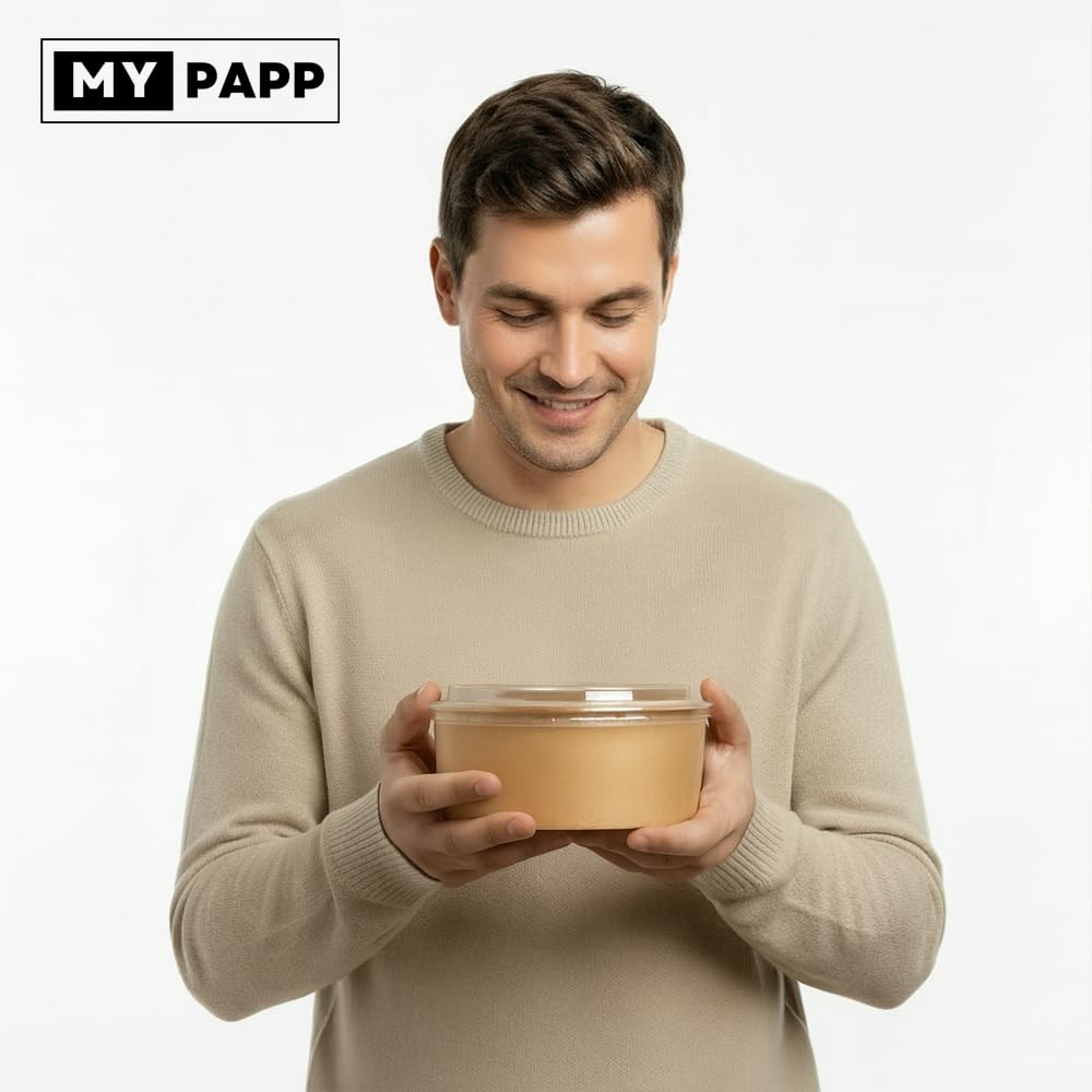 150x Salatschalen mit Deckel | Einweg Kraft Pappschale To Go Schalen Bowls Becher | Salatbox Kartonschale Einwegschalen Lebensmittelbehälter umweltfreundlich