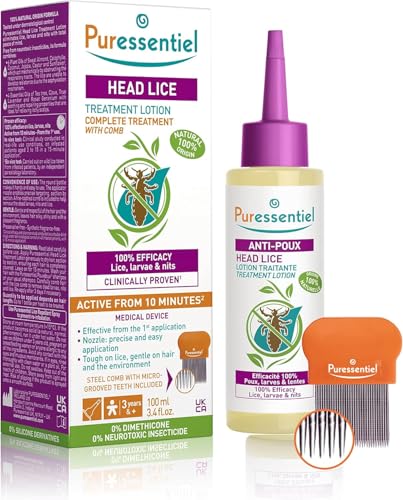 Puressentiel - Anti Pidocchi - Lozione Trattante – Trattamento radicale con Pettine - Dispositivo Medico - Efficacia 100% contro Pidocchi, Larve e Lendini - Formula di origine 100% Naturale - 100 ml