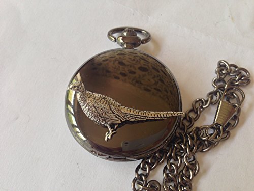 Montre de poche gousset quartz B16 avec boîtier noir et motif faisan poli