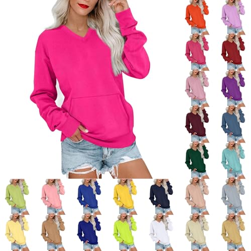 MBWTRP 2025 Trendy V Neck Sweatshirt for Women with Pocket Long Sleeve Pullover Oversized Comfy Sweater Tops Spring Outfits4