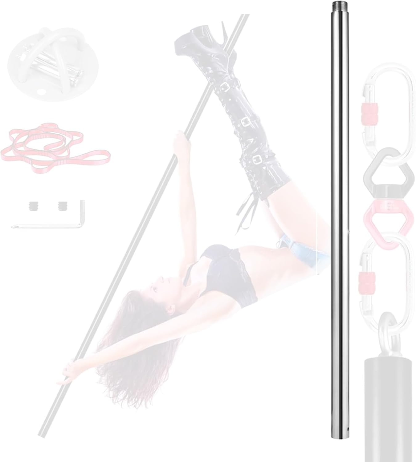 Portable 2M Aerial Dance Pole Set - 360° Rotating Stripper Pole for Home & Studio, Acrobatic Performance - 45mm Silver with 1m Extension Tube, Pink & Black Options Available