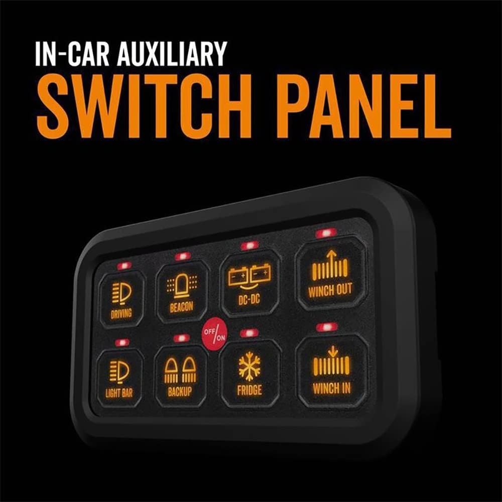 8 Gang Switch Panel, Universal Relay Panel for Car, Automatic Dimmable, with Wiring Harness & Label Stickers, Compatible with Jeep Off-Road Vehicle Marine ATV