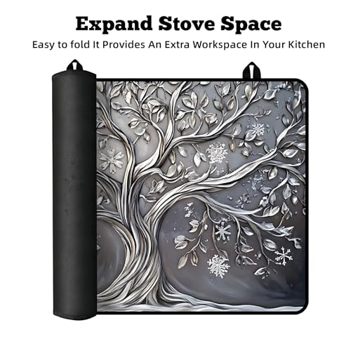 Image of Multi-Design Stove Cover for Glass /Electric Stoves - 3-in-1 Heat-Resistant Protector Mat, Non-Slip Drying Rack 30 inchL x 21 inchW