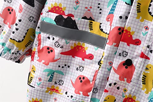 Kids Raincoat Rain Jacket Rain Suit Boys Girls Rain Suit Reflective Strips Dinosaur Print Outdoor Sports4