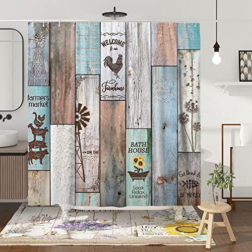Witzest Farmhouse Rustic Shower Curtain Set Vintage Country Shower Curtains For Bathroom Wood Farmhouse Bathroom Decor Polyester Fabric-72" X 72" #TOP1
