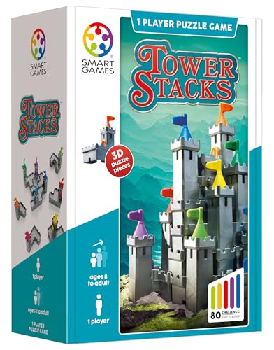 SmartGames - Tower Stacks, Puzzle Game with 80 Challenges, 8+ Years