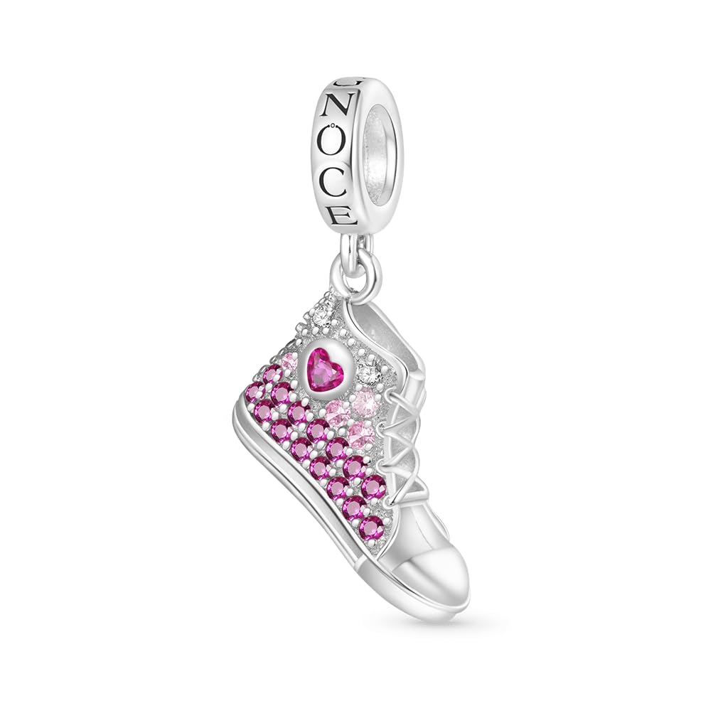 GNOCE Pink Canvas Shoe Pendant Dangle Charms for Bracelet/Necklace, 925 Sterling Silver Dangle Charms for Women Wife,Mother's Day Valentine's Day Jewelry Gift