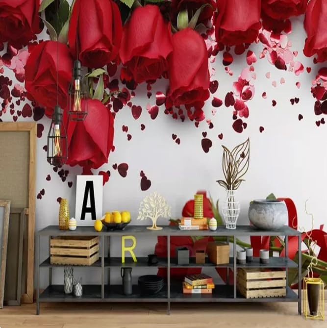 Papier peint mural rose rouge 300x210 cm photo murale fleurs pour deco salon et mariage