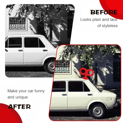 Image of 3D Car Wind Up Key, Cute Clockwork Car Roof Rear /Top /Trunk /Sunroof Decoration Universal Auto Exterior Accessories for DIY Styling & Decoration (Red)
