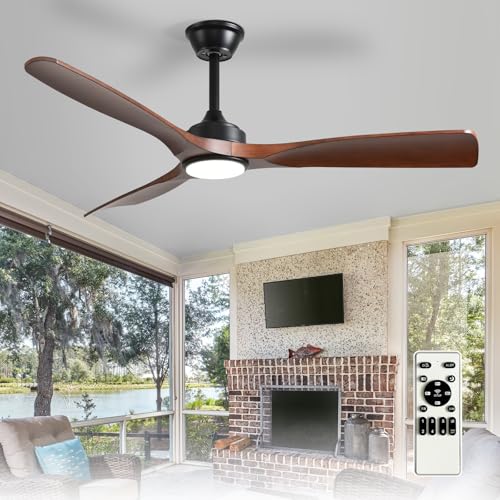Image of Depuley 52-Inch Ceiling Fan with Light: Walnut 3 Blade Outdoor Fans for Patios - Dimmable Indoor Fan with Remote APP Control Ultra Quiet DC Motor Reversible 6 Speed Timer