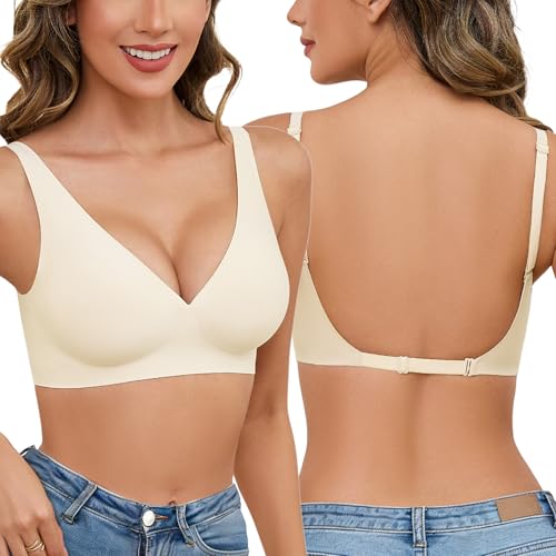Niwicee Soutien Gorge Dos Nu Invisible sans Armature Soutien Gorge Push Up pour Femme Brassiere Deep V Bralette Convertible Dos en U Soutien Gorge Dos...