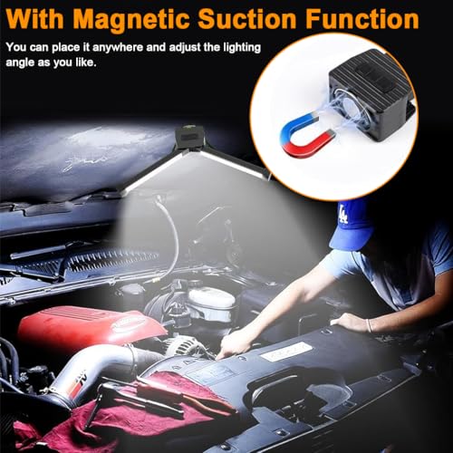Image of STHIRA Magnetic Folding LED Work Light Bar, 1200mAh USB Rechargeable Portable Repair Light with Red Yellow Warn Light, 4 Lighting Modes & 7 Brightness Levels, Hands-Free Lamp for Garage, Car, Camping