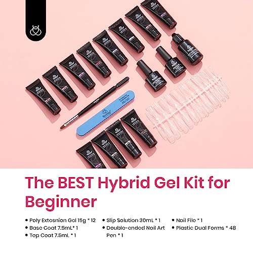 beetles Gel Polish 12 Colors Poly Nail Extension Kit Clear Jelly White Glitter Nude Pink Purple Builder Manicure Enhancement Starter Set Need Cure UV Led Nail Lamp Spring Gifts for Women Girls