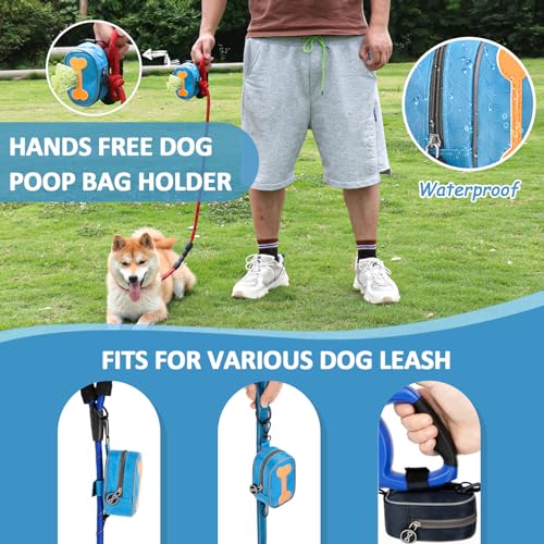 Image of Hands Free Dog Poop Bag Holder for Leash with Big Opening, Zippered Pouch with Carabiner Hook Waterproof Dog Poop Bag Holder(1 Doggy Bag) (Dark Blue)