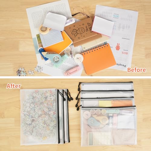 EOOUT 12 bolsas de arquivo de malha A4 com zíper, bolsas pretas reutilizáveis com zíper para organiz