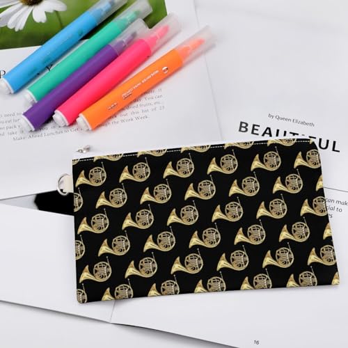 French Horns Golden Musical Instrument Black Zipper Style Coin Purse, Large Capacity, Portable And Fashionable Wallet4
