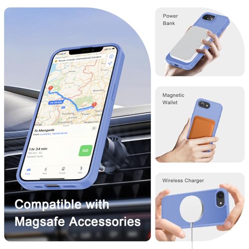 Image of YENAPOON for iPhone 17e Case, iPhone 16e Case, Matte Magnetic Phone Cover [with 1 Screen Protector] [Support for MagSafe] [Shockproof Military Grade Protection] Translucent Frosted Back, Purple