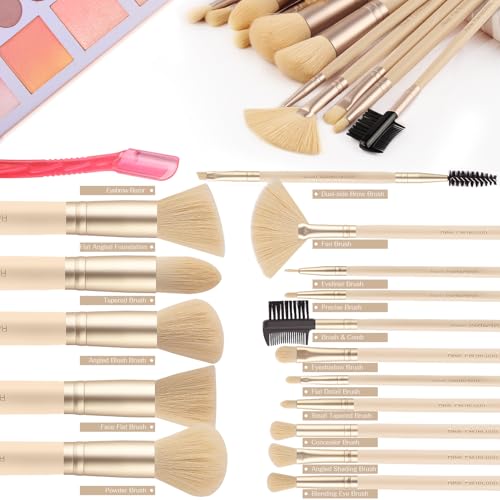 Image of Real Perfection Makeup Brush Set 16 Pcs with 1 Eyebrow Razor Premium Synthetic Foundation Powder Concealers Eyeshadow Blush Makeup Brushes Make up Brushes Kit (Beige)