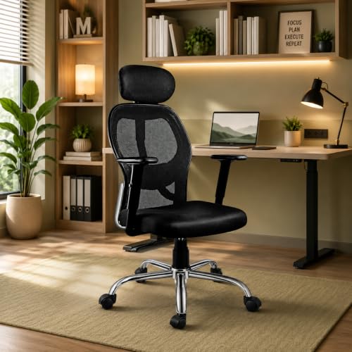Oakcraft Matrix High-Back Ergonomic Mesh Office Chair with Height Adjustable Handrests & Tilt-Lock Mechanism — Breathable Mesh Back, 360° Swivel & Smo