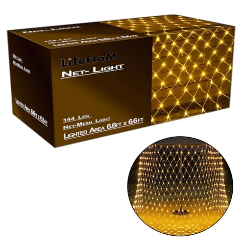 Image of LED Net Mesh String Lights, 6.6Ft X 6.6Ft, 144 LEDs, 8 Modes Diwali Decor with Diwali Lights for Home Decoration! LED Diwali Light, LED Lights for Home Decoration (Warm Net Light)