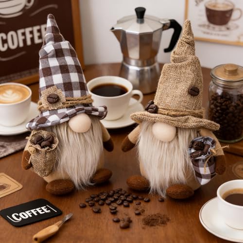 2 Stück Kaffee Wichtel Figuren Frühling Kaffeebar Deko OsternWichtel Puppen FrühlingSommer Wichtel Osterwichtel OsternPlüsch Zwerg für OsternDeko und Frühling Urlaub Dekoration