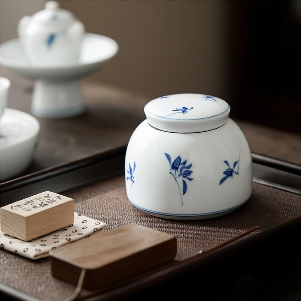 SONGCHAO Sugar Jar Hand-Painted Flower Ceramic Loose Tea Storage Tank Chinese-Style Household Sealed Tank Small Tea Storage Tank Tea Canister
