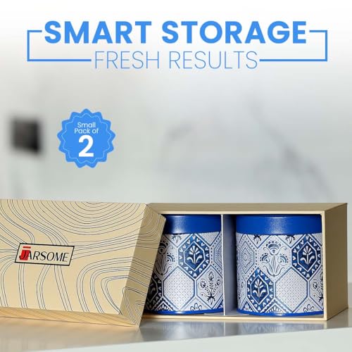 Image of Maroc Collection Airtight Kitchen Container Set (450ML, Set of 2) | Food Grade Metal Jars for Masala, Seeds, Cookies & Dry Storage | Vacuum Lid, Rust Resistant, Stylish Moroccan Blue Canisters