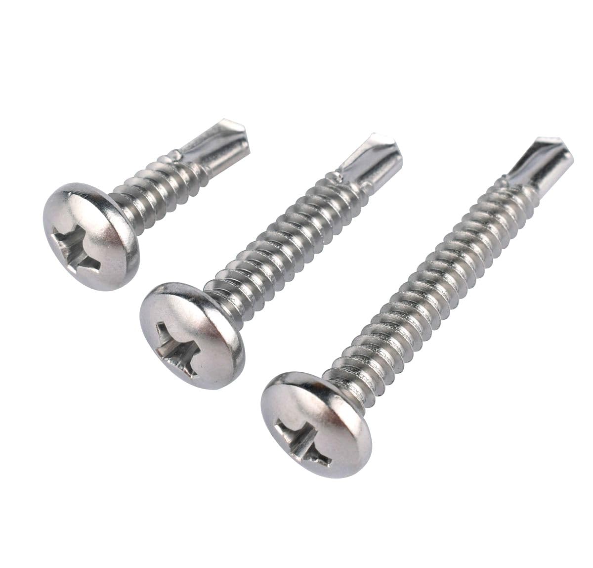 KOSJETHAS #10 x 1-1/4" Pan Head Sheet Metal Screws Phillips Drive, 410 Stainless Steel Self Drilling Tapping Screw, 40PCS