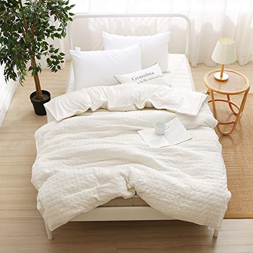 Image of F.Y.Dreams Duvet Cover for Weighted Blanket 60x80 inches with 8 Ties /Minky Square Quilted /Off-White