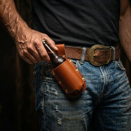 QCWN Beer Holste Belt PU Leather Beer Holder Belt Buckle Beer Holder Western Gifts and Cowboy Accessories Fun Beer Jacket for Cowboy Gun Holster Costume Beer Gifts - Image 5