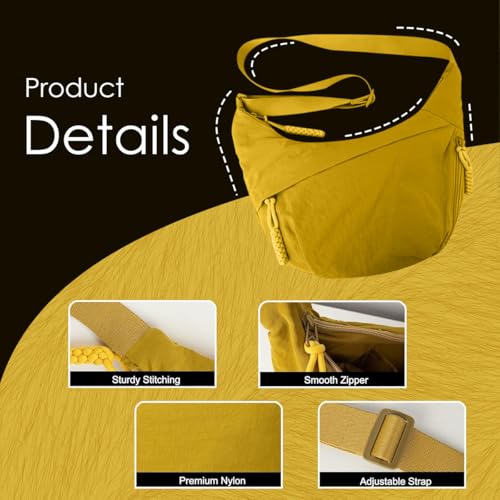 Image of Stvin Crossbody Travel Sling Bags for Women and Men, Crescent Shoulder Purse Bag with Zipper & Adjustable Strap, Half - Moon Shaped Waist Bag, Unisex Chest Bag - Nylon Fabric