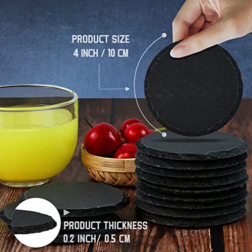 Slate Drink Coasters With Metal Holder, Goh Dodd 4 Inch 8 Pieces Black Stone Coasters Bulk Cup Coaster Set For Bar Kitchen Home Apartment, Round #TOP1