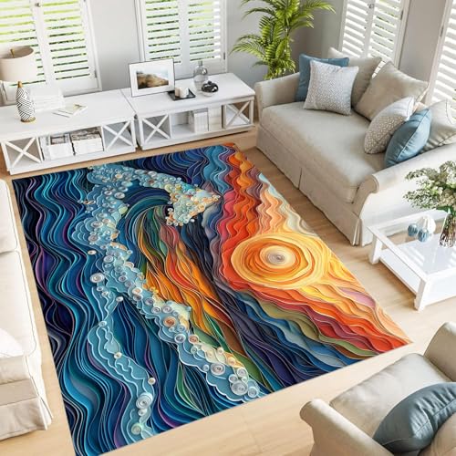 Tapis bleu marine effet relief 3D doux et durable pour chambre - 2
