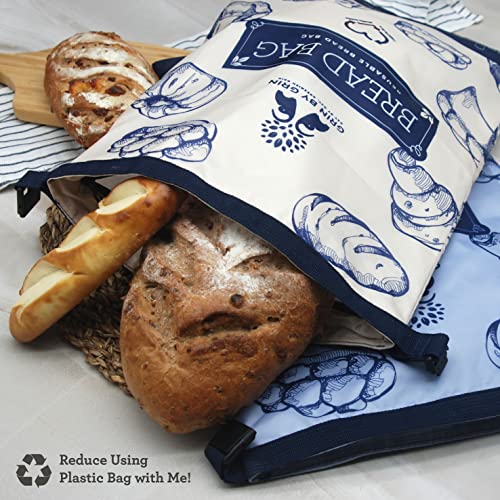 image for GRIN BY GRIN- 2 Packs Bread Bags, Zipper Reusable Bread Bags for Homem