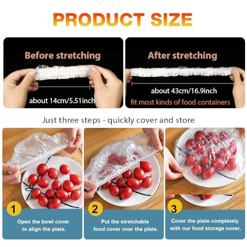 Image of 300PCS Plastic Elastic Bowl Covers Reusable,Food Storage Covers with Elastic Bowl Covers for Leftover, Plastic Covers for Bowls Fresh Keeping Bags for Family Outdoor Picnic (300-PCS)