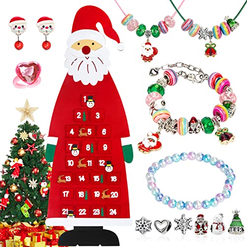 Calendrier de l'Avent en Feutre pour Filles,SIMSPEAR Calendrier de l'Avent en Feutre pour Filles Bijoux avec Bracelet Perle Pendentif Anneau Clip d'Oreille pour Filles Cadeau de Noël Cover