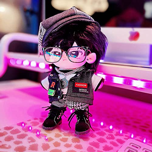 niannyyhouse 20cm Plush Doll Clothes Hat Vest T-shirt Pants Glasses Necklace Shoes Doll Accessories (Black, 20cm) - Image 3
