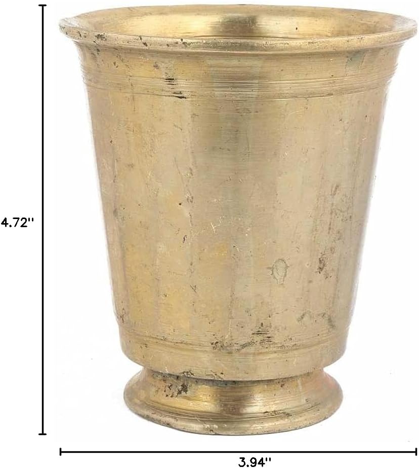 Indian Shelf Handmade Vintage Brass Golden Brass Beaker Glass with a Round Base Indian Kitchen Utensils