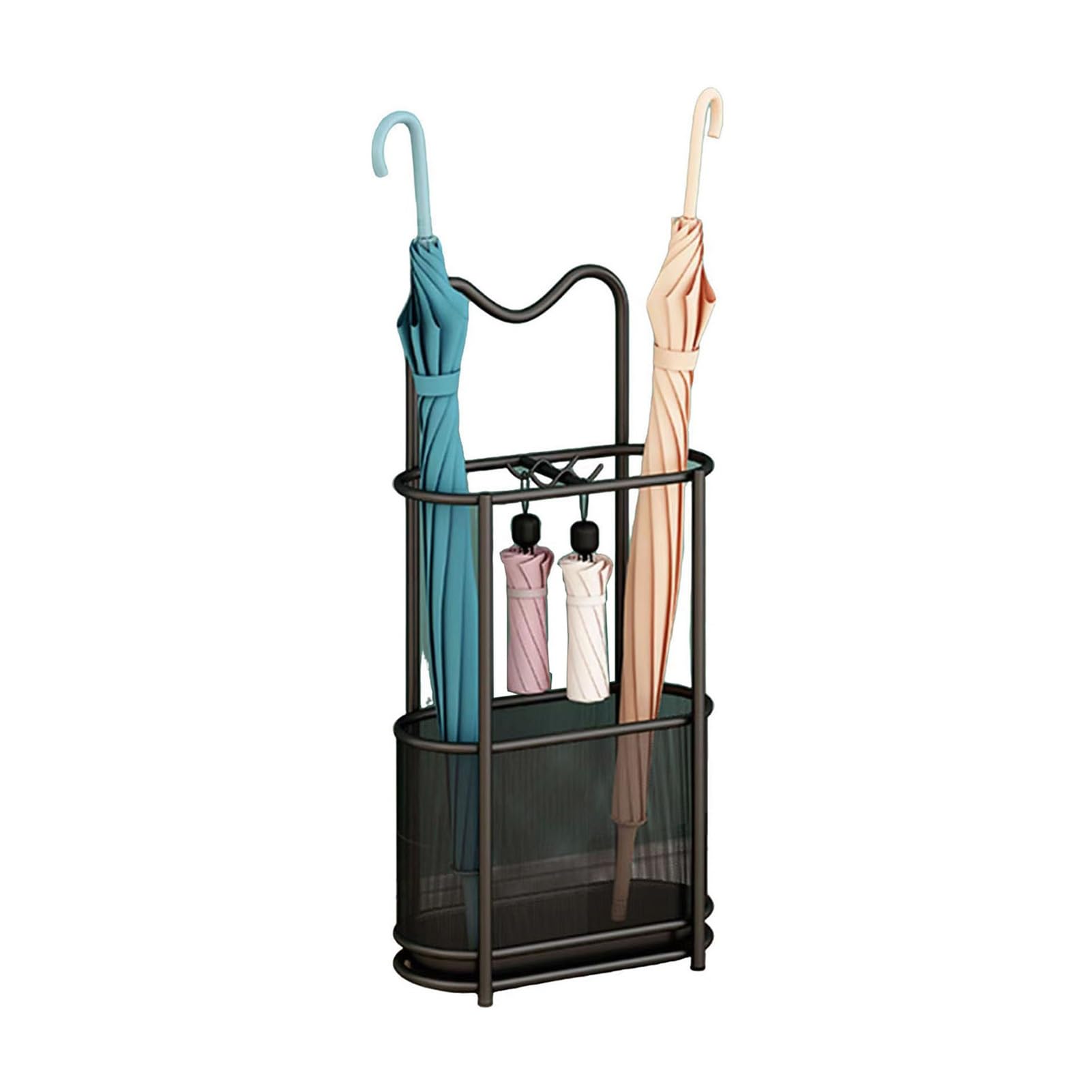 Porte-parapluies anti flaque d'eau en fer noir pour sol toujours sec