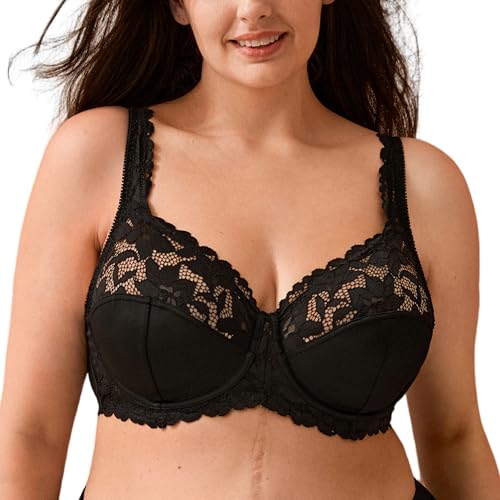 Dayon Minimizer Bra for Women with Floral Lace Full Coverage Underwire Support Bra