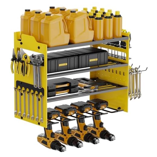 OUREST Power Tool Organizer Wall Mount with 4-Drill Holders-400Lbs Load Heavy Duty Metal 4-Layers Garage Storage and Organization Adjustable Battery Tools Rack Utility Racks Gifts for Men