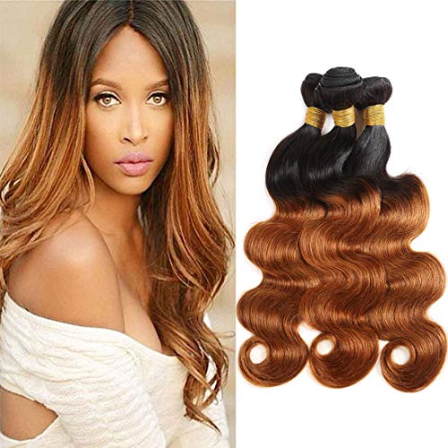 Baiermei Hair Ombre Brazilian Virgin Hair Extensions Body Wave Two Tone Brown T1B 30# 8A Grade Human Hair Weave 4 Bundles (12" 14" 16" 18")