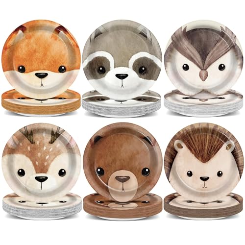 60Pcs Woodland Party Paper Plates for Animal Party Decorations 7I...