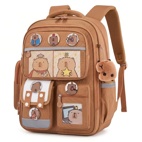 Joli sac à dos d'école Capybaras, le cadeau marron parfait pour filles et garçons
