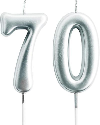 Miniatura 9 de Vela 60 para decoración de pasteles, vela de cumpleaños plateada de 2.76 pulgadas para fiesta de cumpleaños, decoración de aniversario de boda