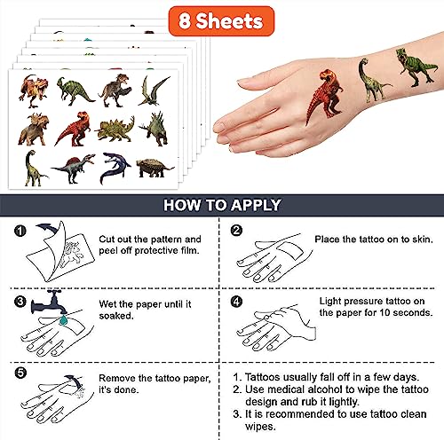 Dinosaur Temporary Tattoos Birthday Themed Party Supplies Decorations Favors 8 Sheets 96Pcs Decor Cute Stickers Tattoos For Class School Prizes Gift For Kids Boys Girls Carnival Christmas Rewards #TOP6