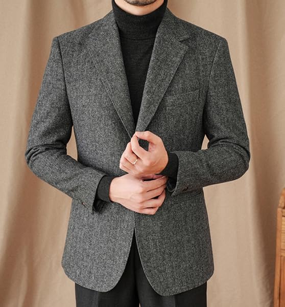 Men's Classic Wool Blazer Tweed 2-Button Single Breasted Sport Coat3