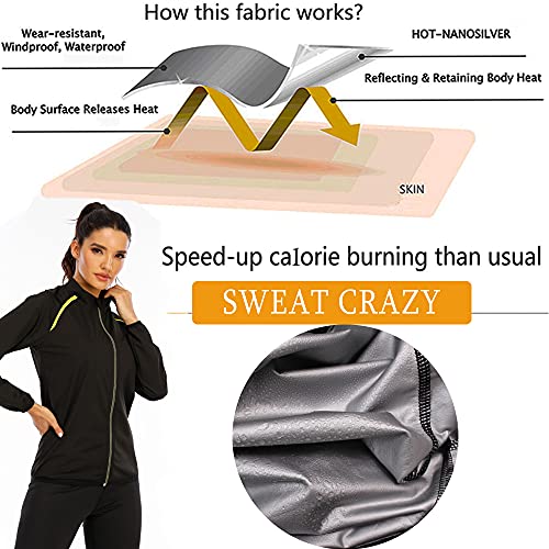 Sexywg Women Sauna Jacket Slimming Sweat Sauna Suit Sauna Shirt Long Sleeve Workout Tops Body Shaper Black #TOP1
