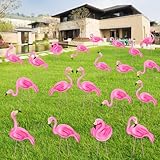 Subacy 20 PCS Pink Flamingo Yard Signs with 40 Stakes Summer Beach Flamingo Lawn Sign 10 Styles Tropical Yard Lawn Patio Decorations Party Supplies(Normal)
